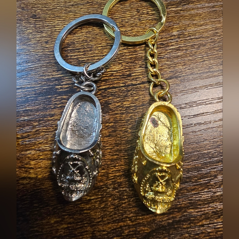 Lot of 2 Holland Silver & Gold Shoe Keychain